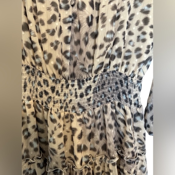 Fate Cheetah Printed Ruffle Dress Lined Long Sleeve Size Large - Picture 3 of 8